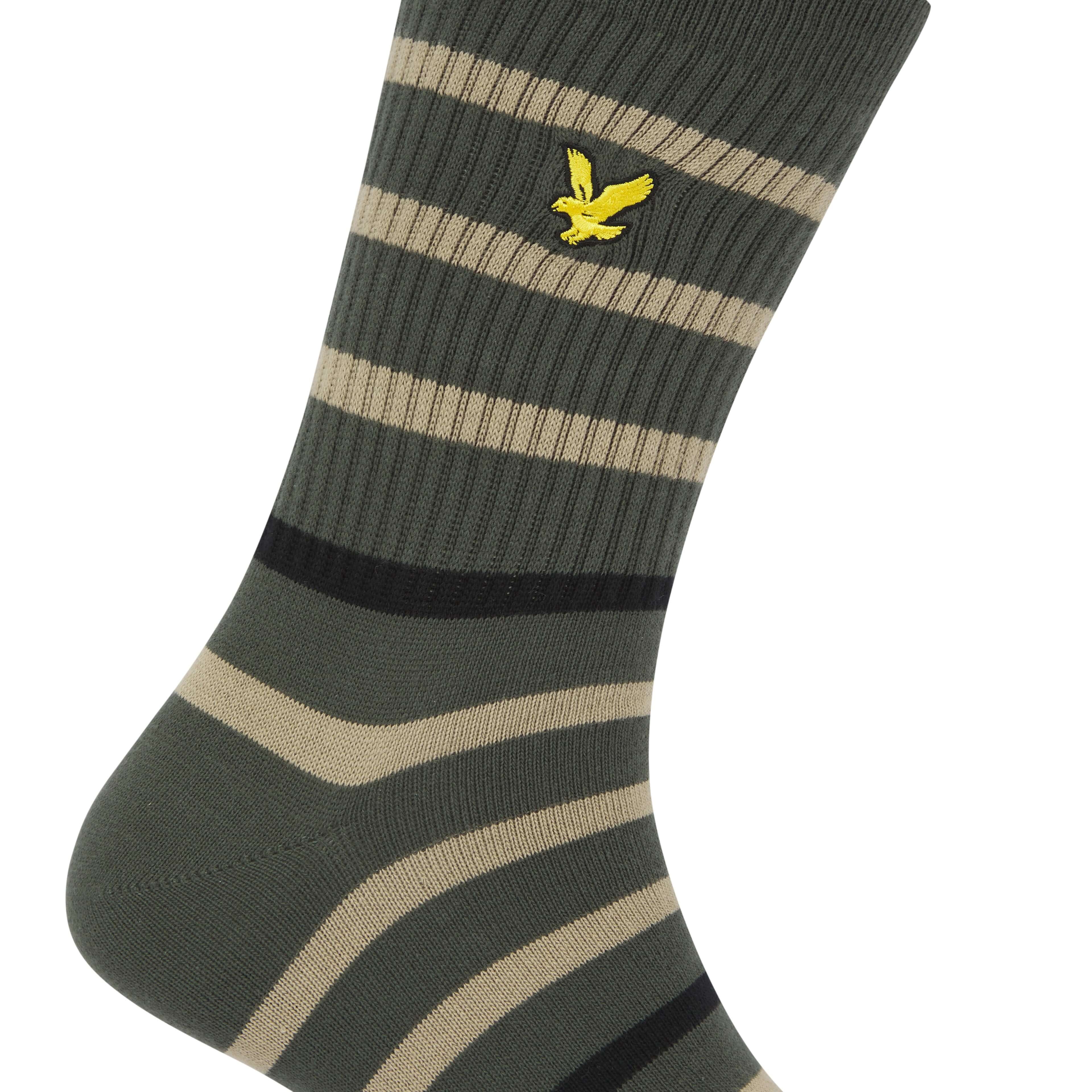 Lyle & Scott 3 Pack Fabian Crew Socks - Stripe/IVY/Black