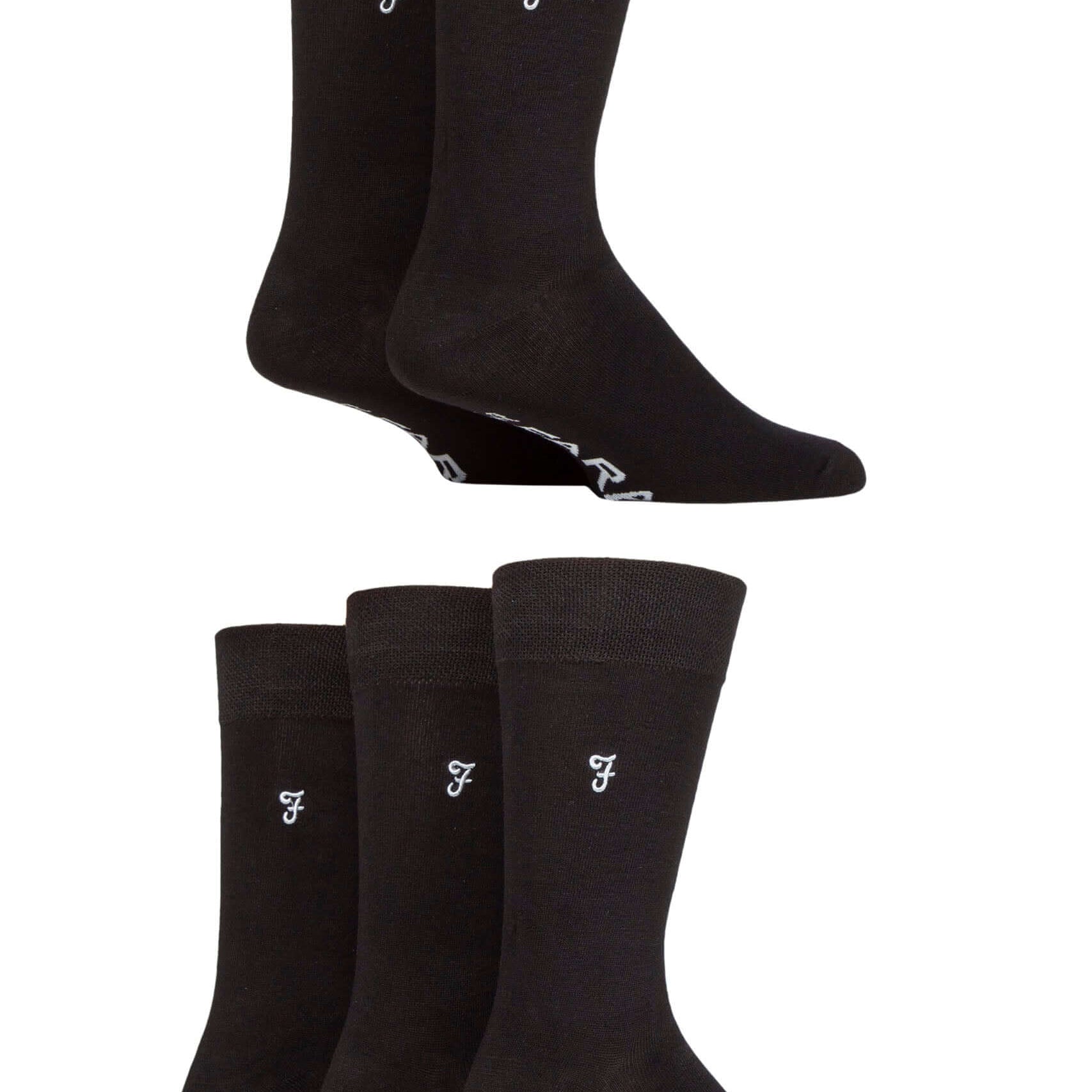 Farah Men’s 5 Pack Plain Bamboo Everyday Socks – Black, Navy & Charcoal (UK 6-11)