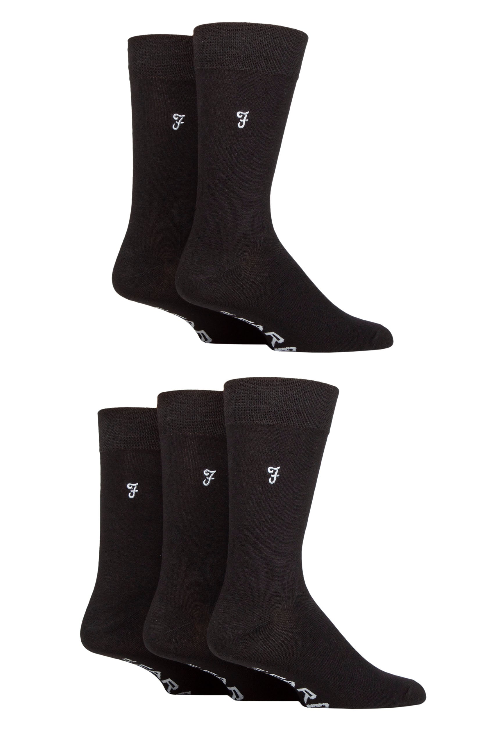 Farah Men’s 5 Pack Plain Bamboo Everyday Socks – Black, Navy & Charcoal (UK 6-11)