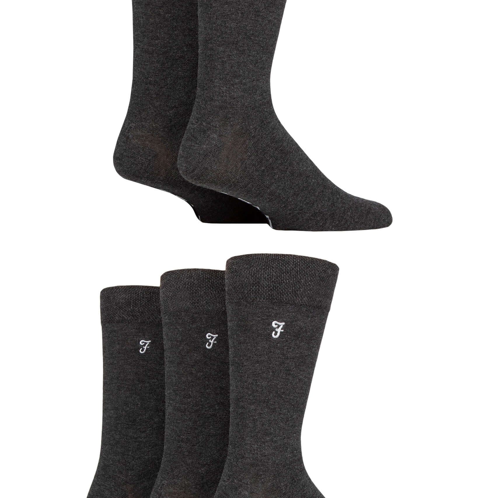 Farah Men’s 5 Pack Plain Bamboo Everyday Socks – Black, Navy & Charcoal (UK 6-11)