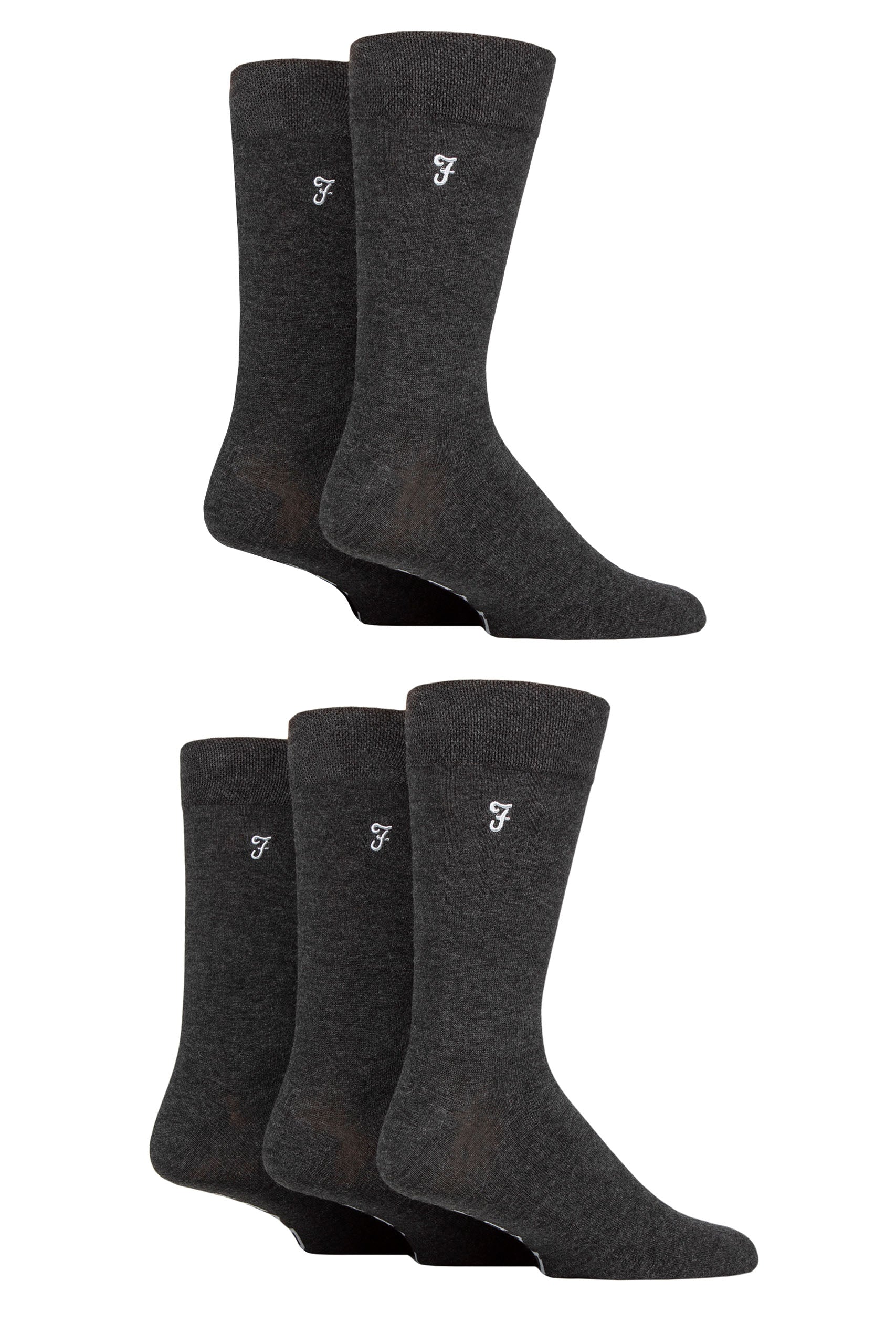 Farah Men’s 5 Pack Plain Bamboo Everyday Socks – Black, Navy & Charcoal (UK 6-11)