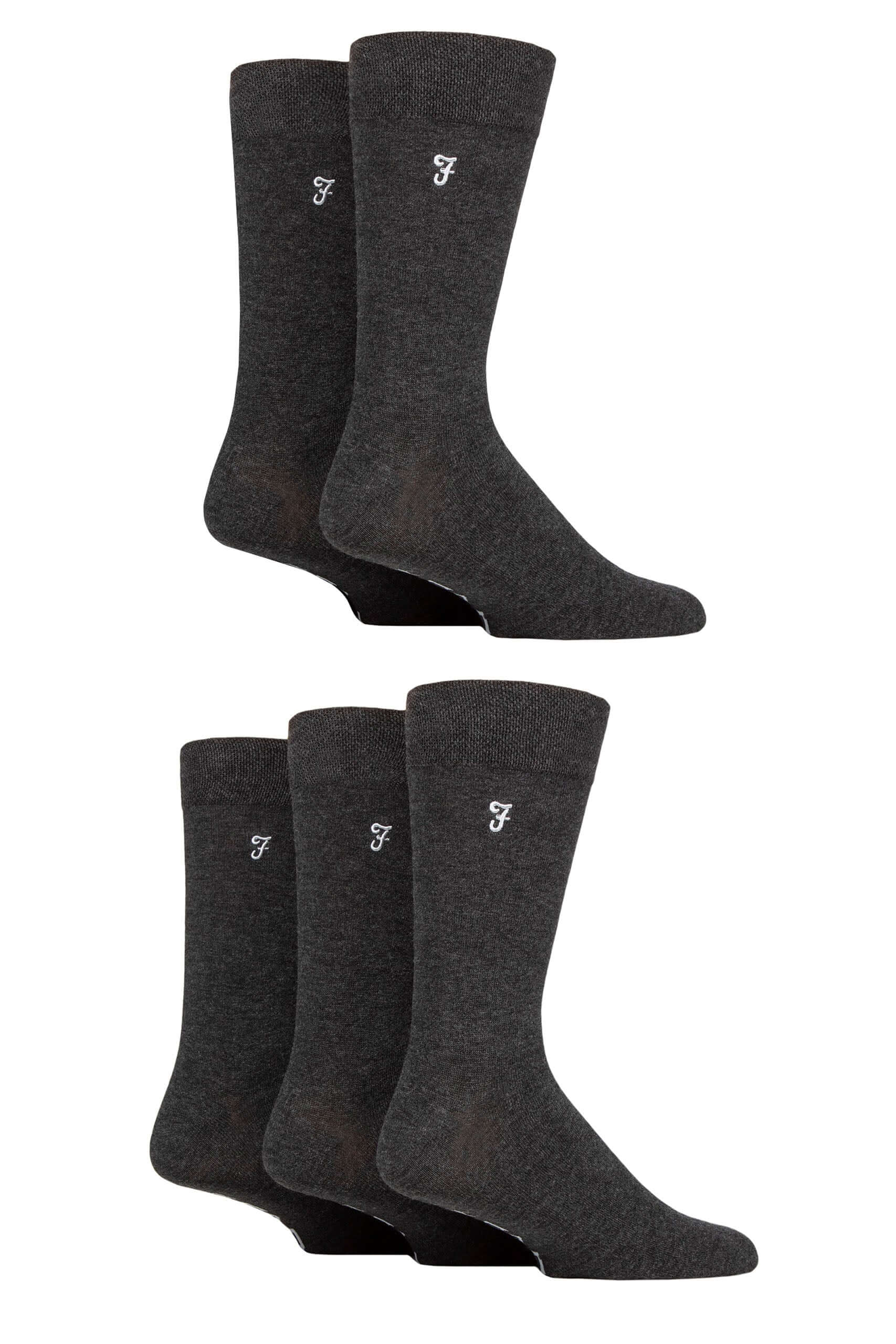 Farah Men’s 5 Pack Plain Bamboo Everyday Socks – Black, Navy & Charcoal (UK 6-11)