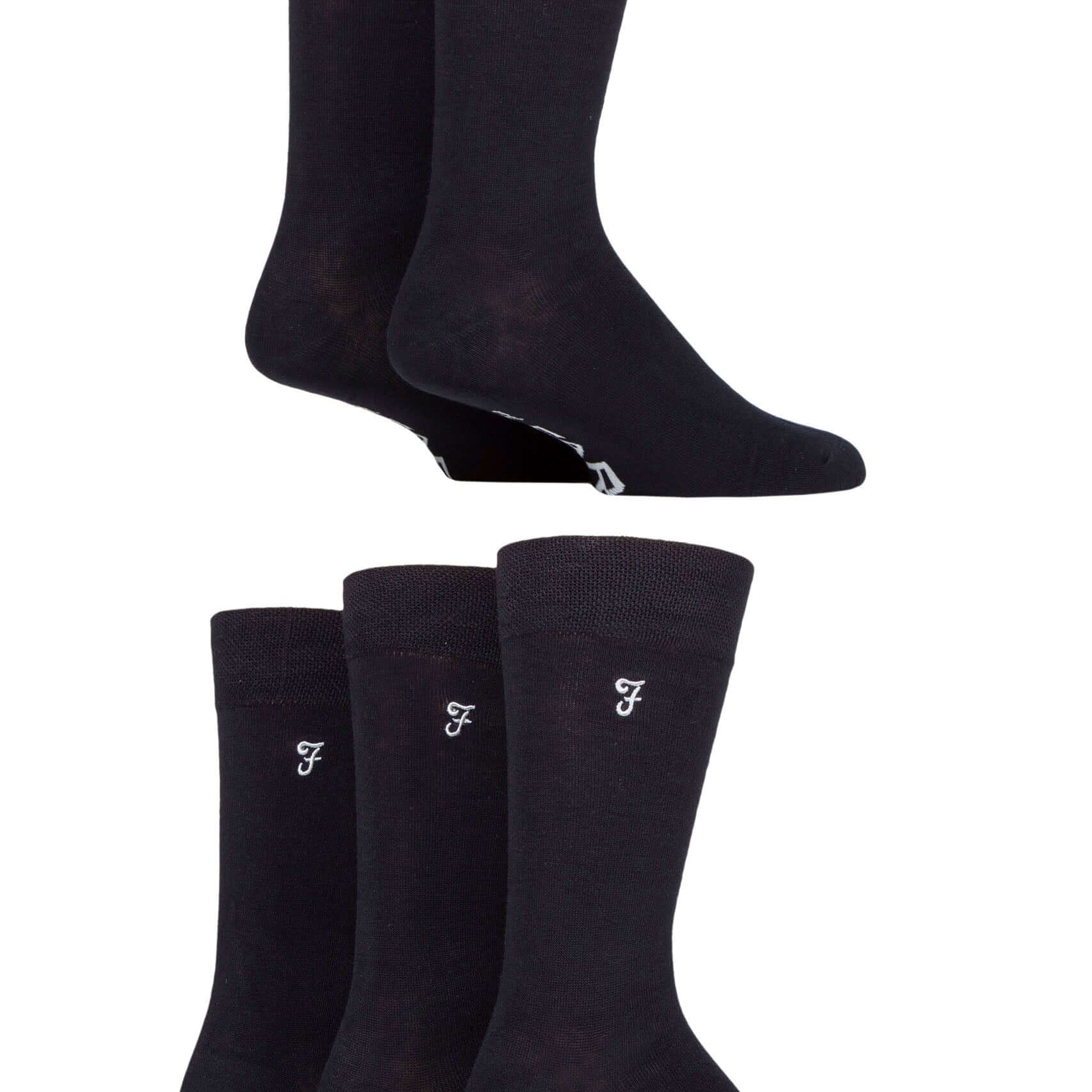 Farah Men’s 5 Pack Plain Bamboo Everyday Socks – Black, Navy & Charcoal (UK 6-11)