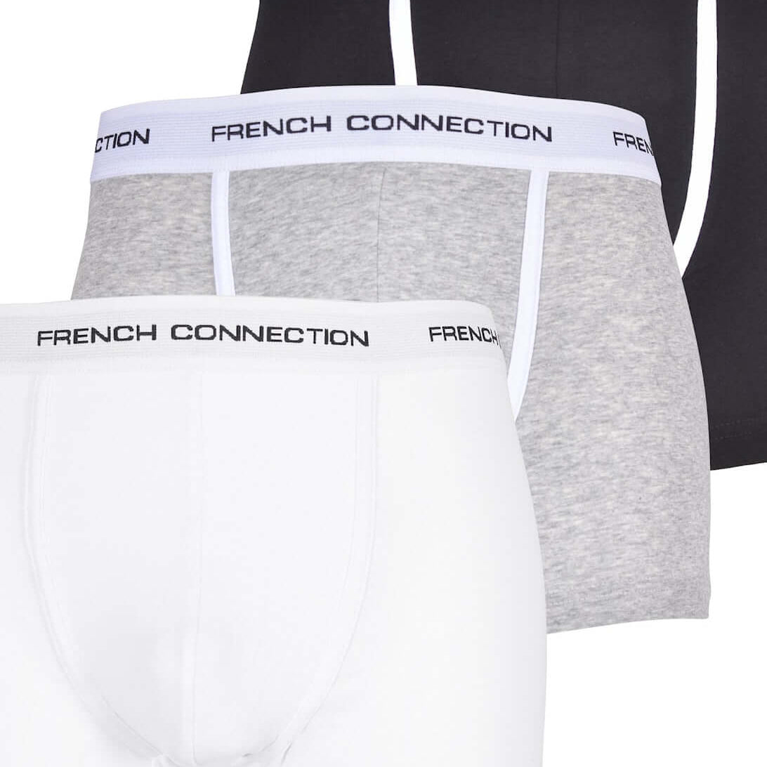 French Connection Mens 3 Pack FC1 Boxers - Black/Grey/White