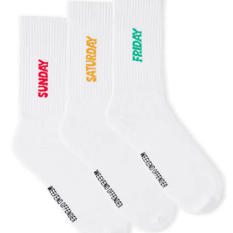 Weekend Offender 3 Pack Friday/Saturday/Sunday Sports Socks - White