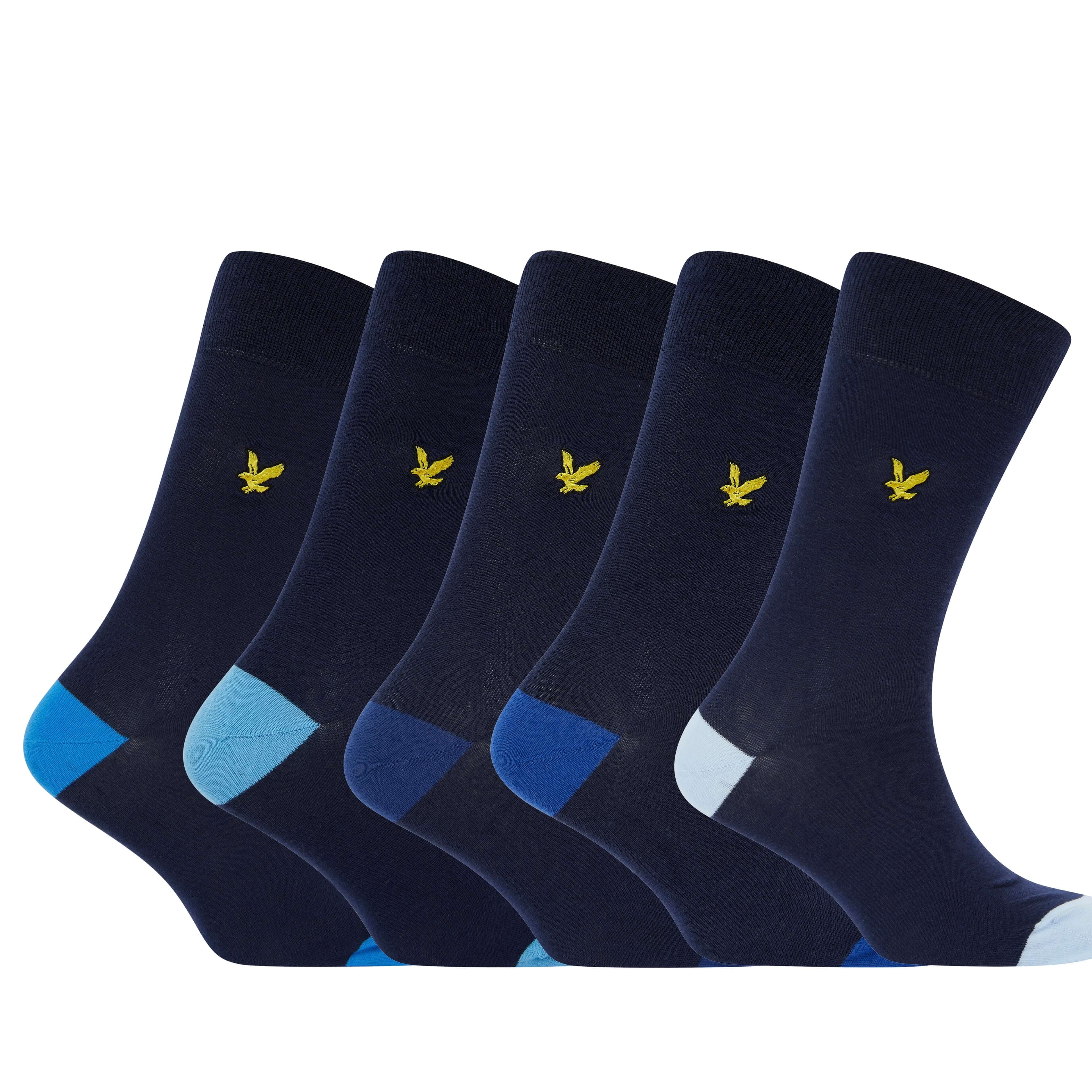 Lyle & Scott 5 Pack Contrast Heel and Toe Socks - Peacoat