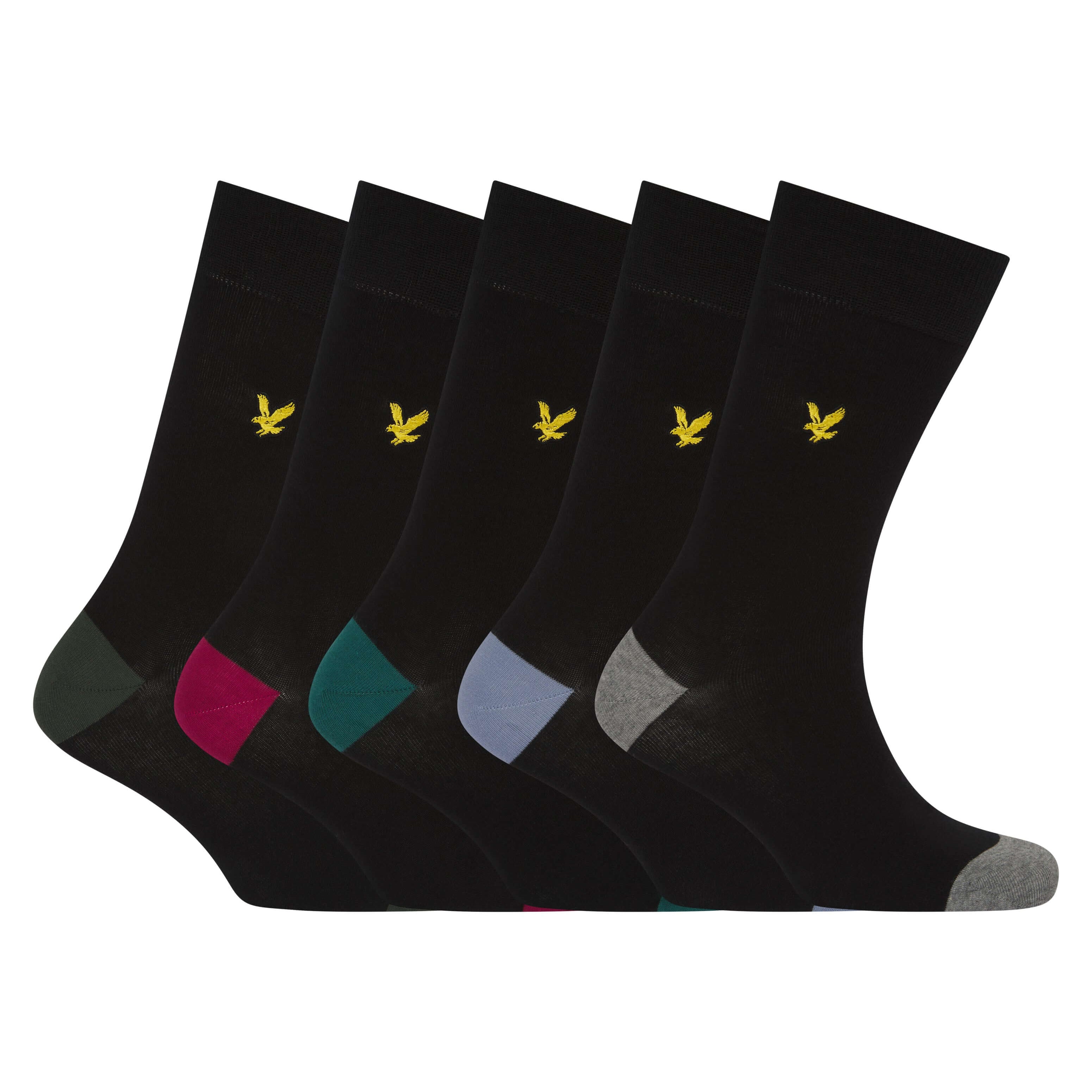 Lyle & Scott 5Pack Contrast Heel and Toe Socks - Black - Multicolour