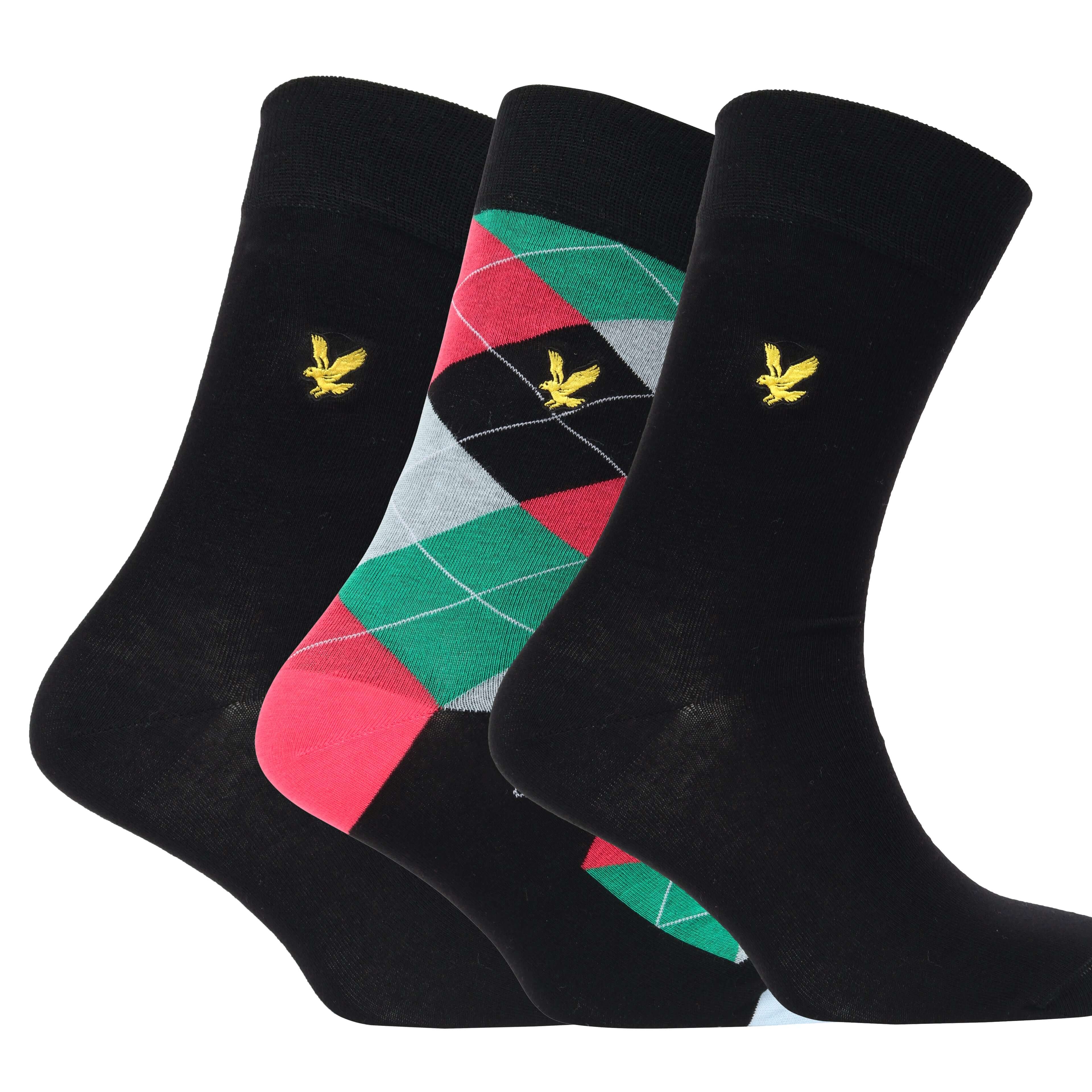 Lyle & Scott 3 Pack Grayson Crew Socks - Black/Argyle