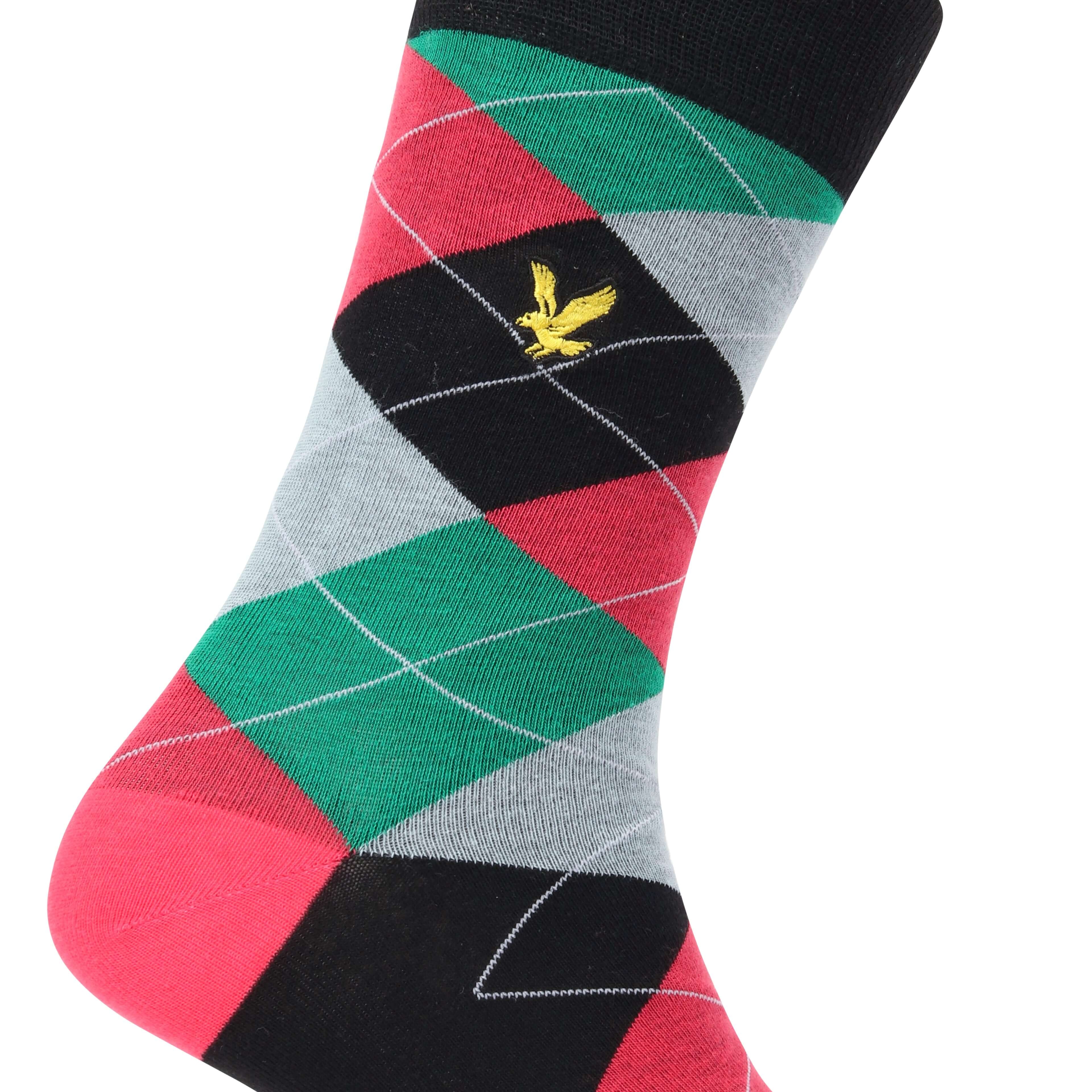 Lyle & Scott 3 Pack Grayson Crew Socks - Black/Argyle