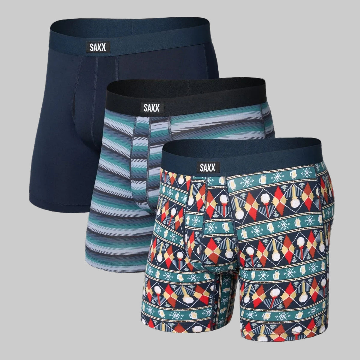 SAXX Daytripper 3-Pack Boxer Briefs Golf Sweater Simple Stripe Dark Ink