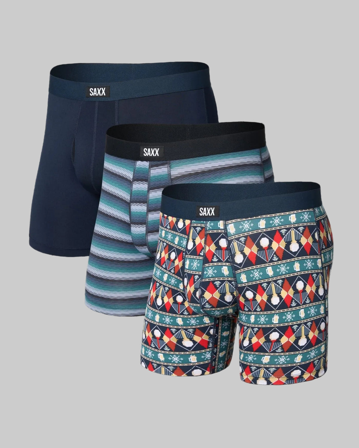 SAXX Daytripper 3-Pack Boxer Briefs Golf Sweater Simple Stripe Dark Ink