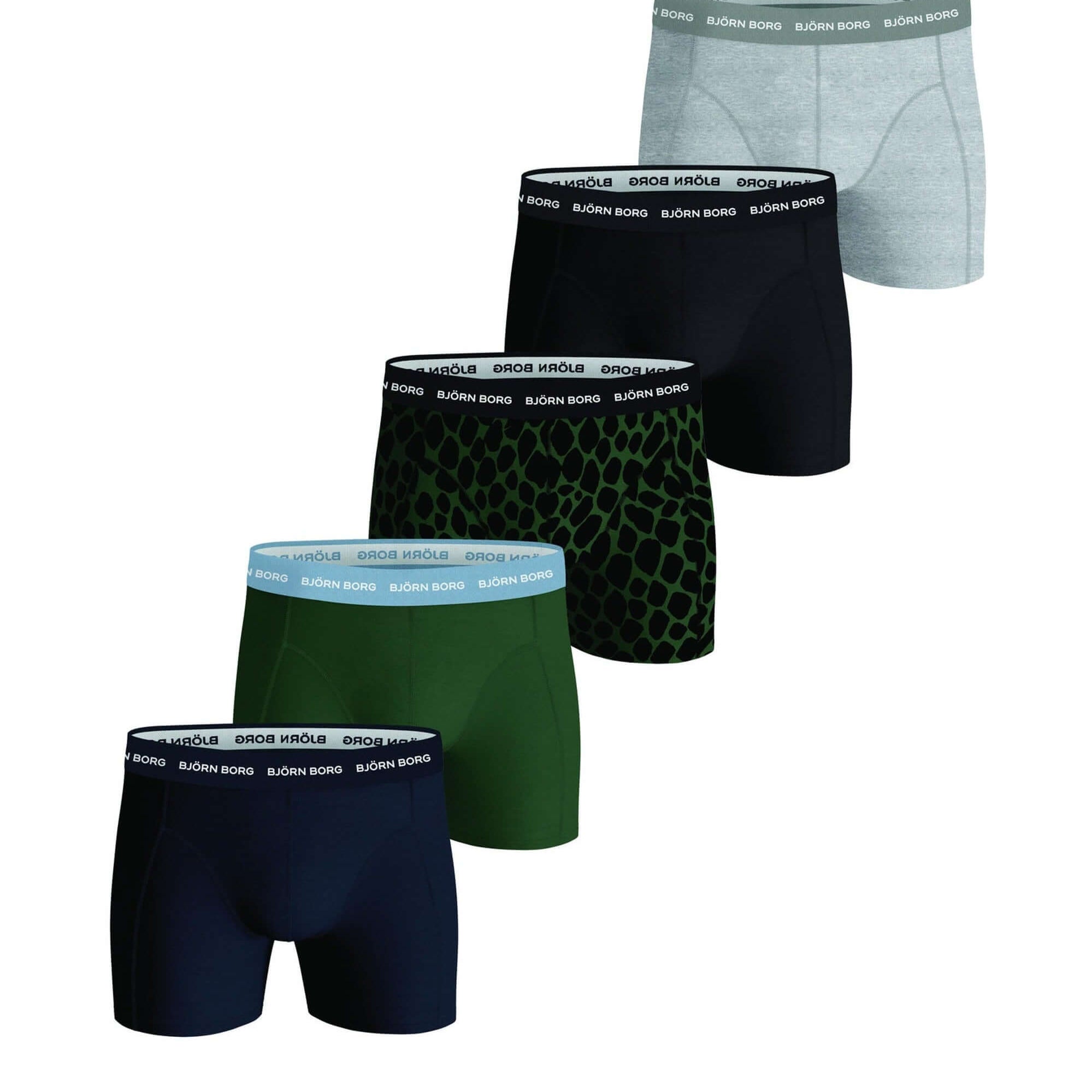 Björn Borg 5 Pack Essential Boxer - Green Print