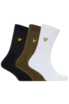 Lyle & Scott 3 Pack Hamilton Crew Socks - Dark Olive / Bright White / Black
