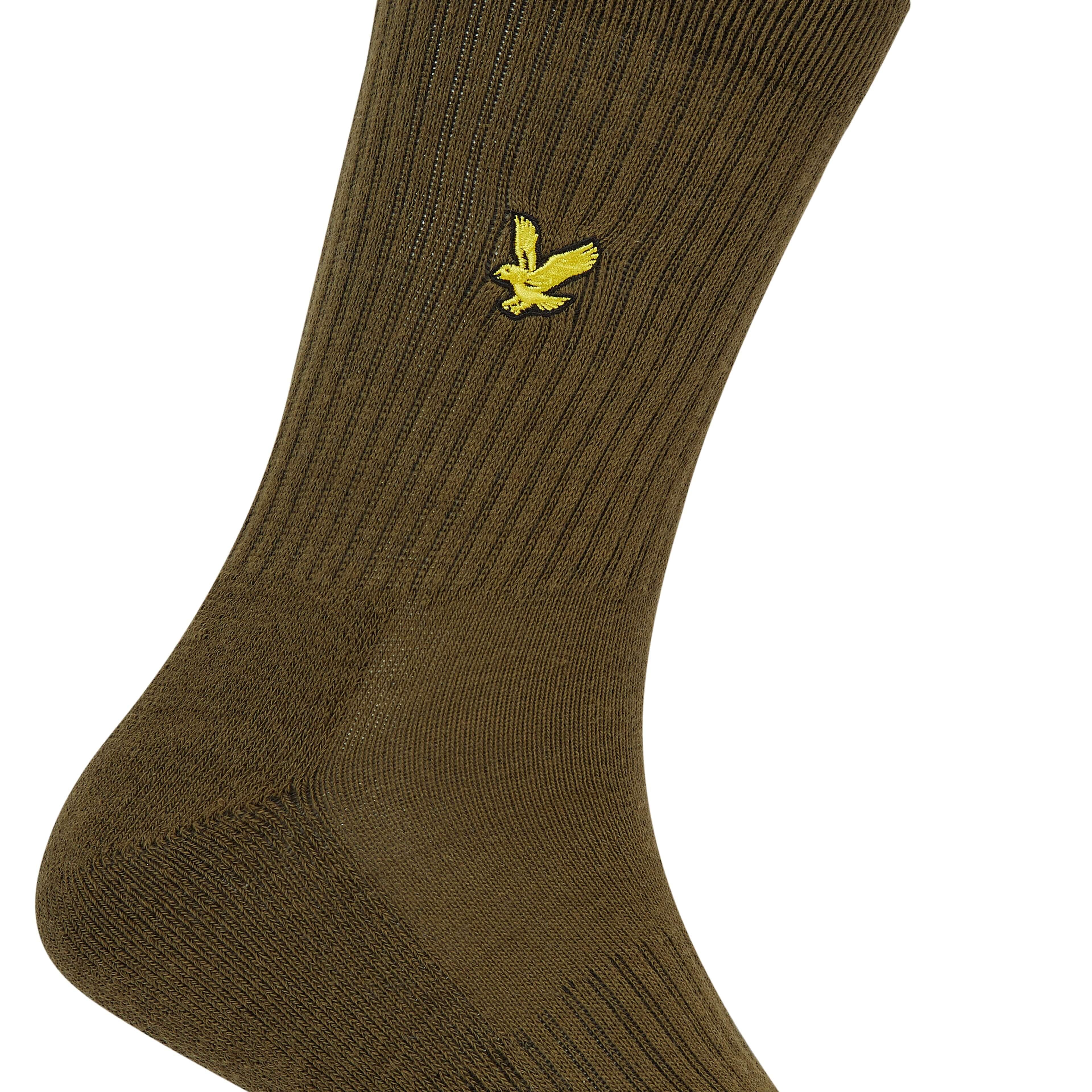 Lyle & Scott 3 Pack Hamilton Crew Socks - Dark Olive / Bright White / Black