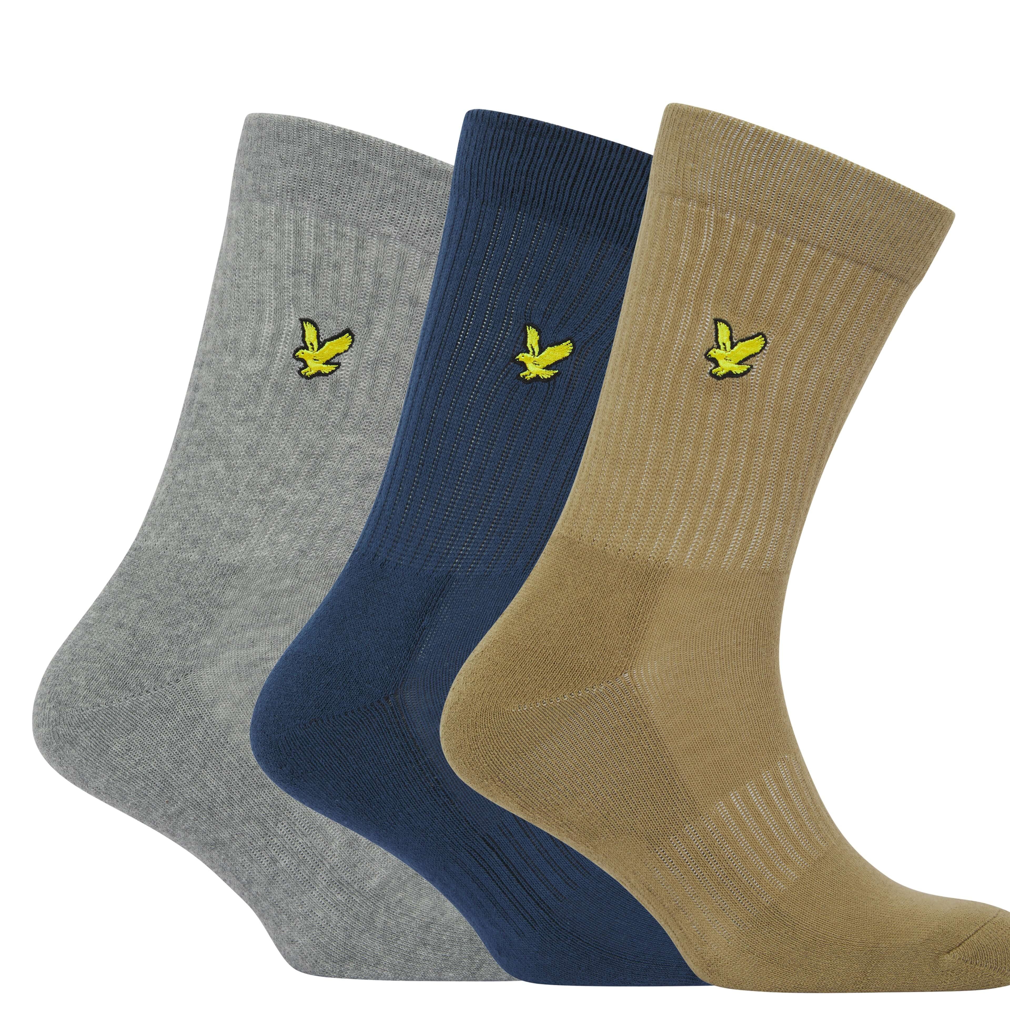 Lyle & Scott 3 Pack Hamilton Crew Socks - Dark Denim/Grey Marl/Dried Herb