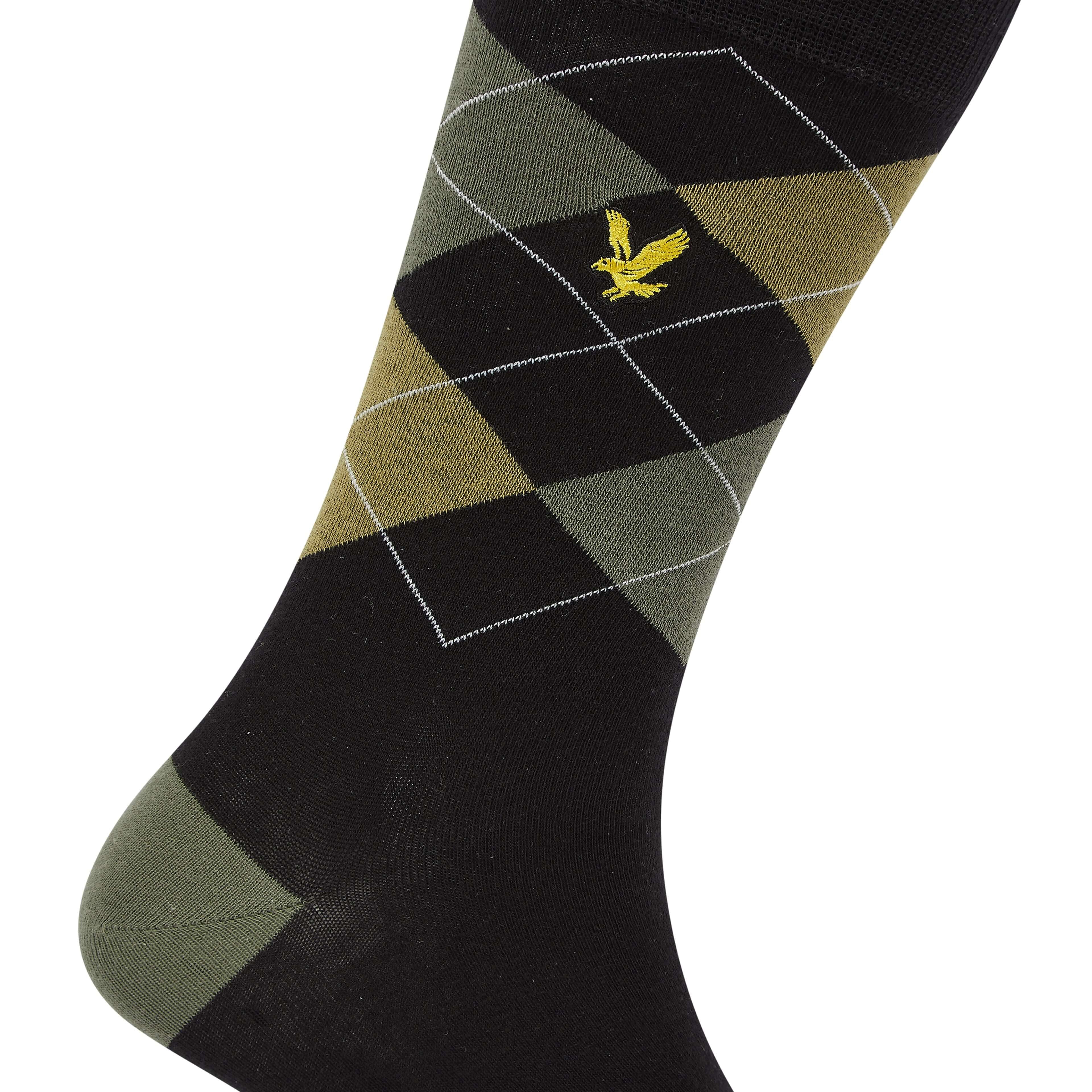 Lyle & Scott 5 Pack Mix Crew Socks - Argyle/Dark Olive/Stripe/Black