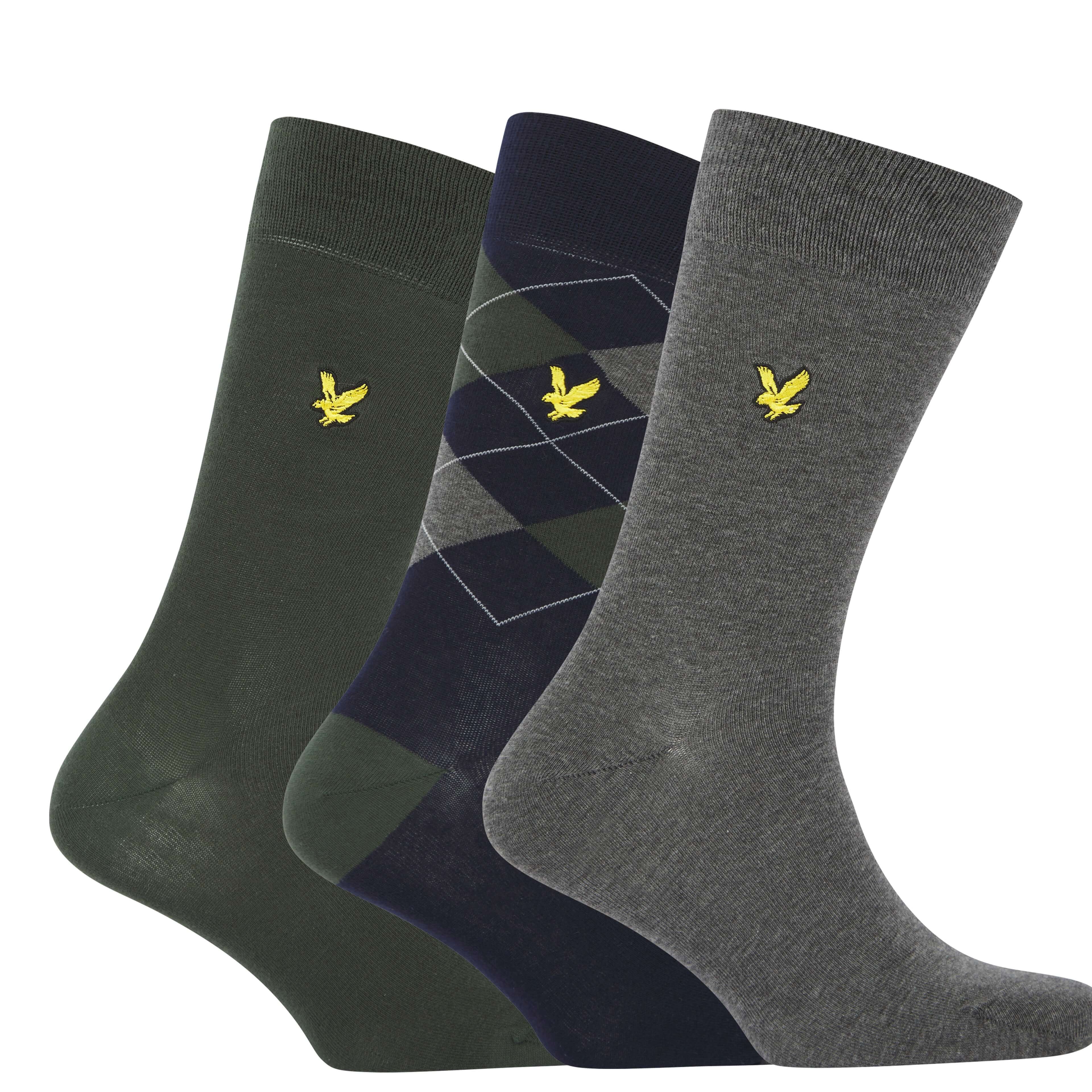 Lyle & Scott 3 Pack Argyle Hewie Crew Socks - Argyle/Ivy/Grey