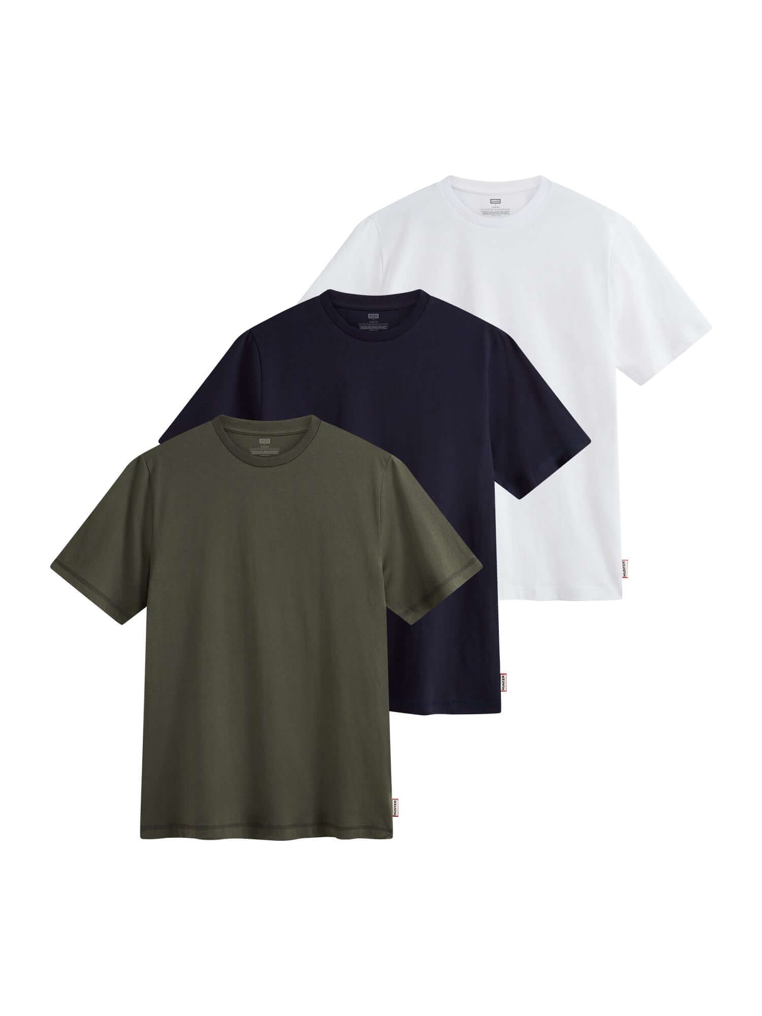Hunter Men’s 3 Pack Organic Cotton Slim Fit T-Shirts – Green/Night Sky/White