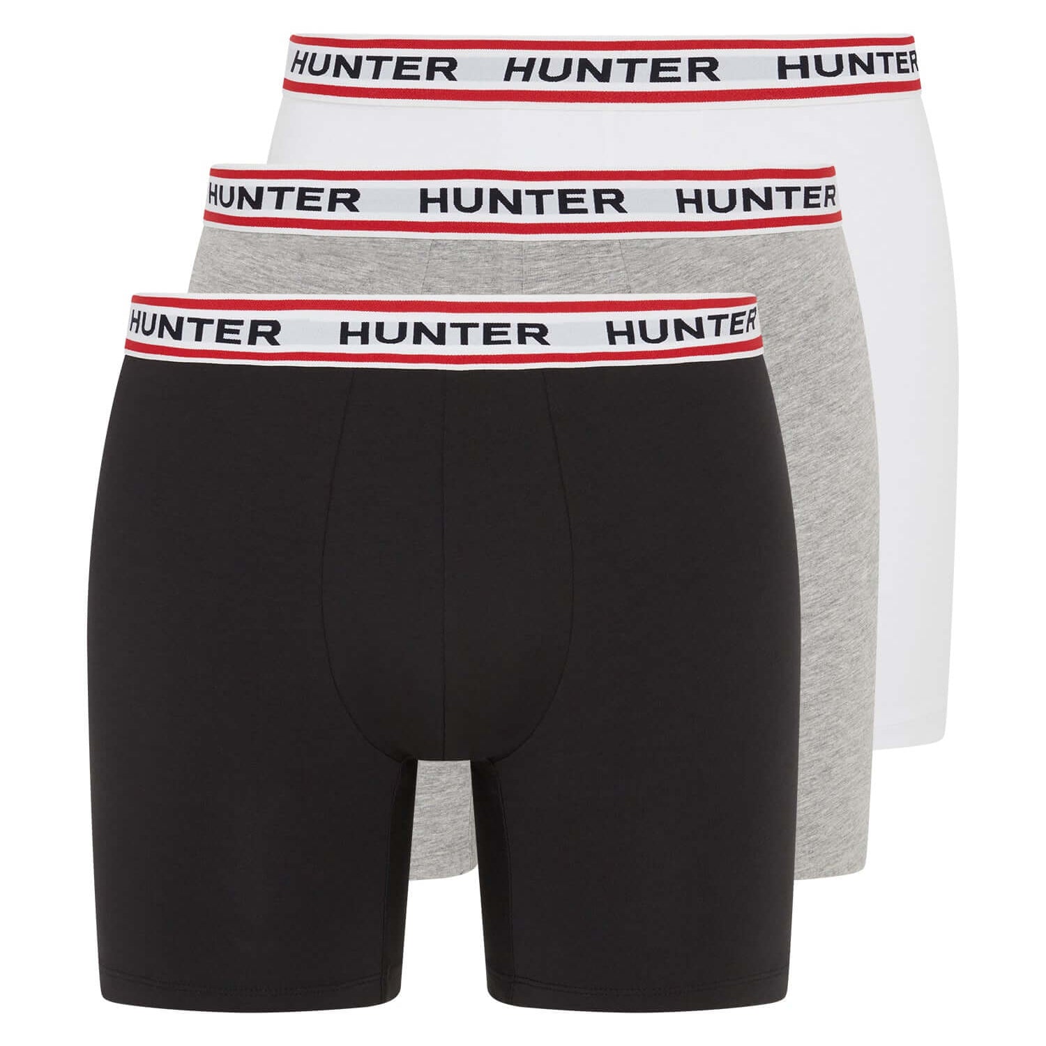 Hunter Men’s 3 Pack Heritage Logo Boxer Briefs – Black / White / Grey Marl