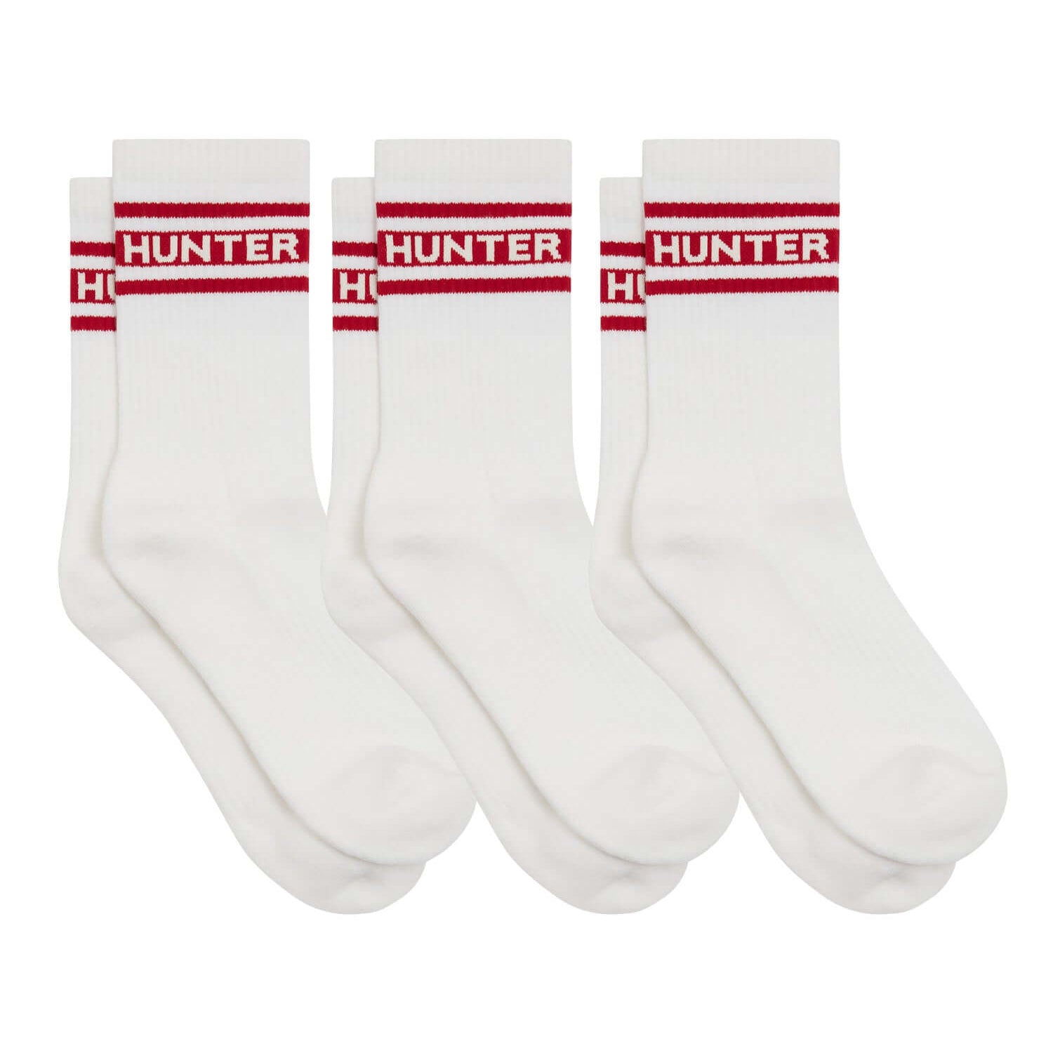 Hunter 3 Pack Organic Cotton Crew Socks - Bright White/Chillipepper Red