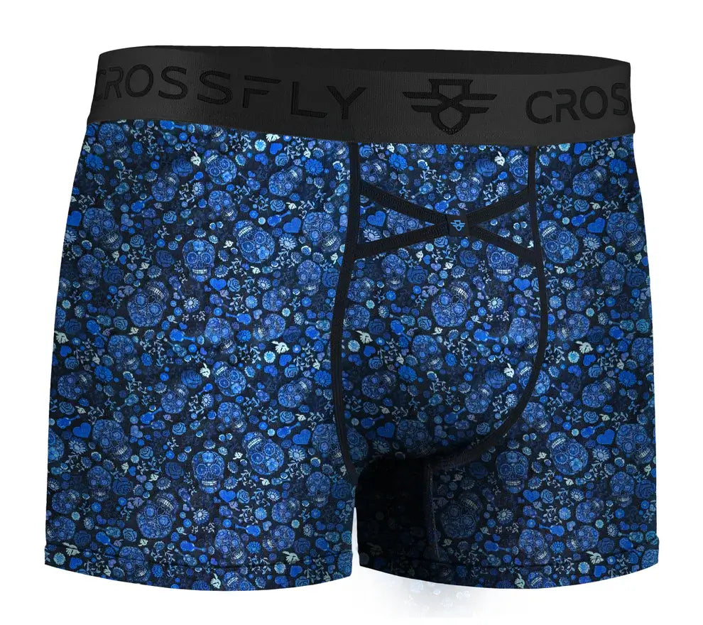 Crossfly IKON Men’s 3" Trunks – Skulls & Hearts Blue | 1-Pack Supersoft Modal