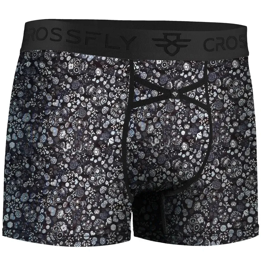 Crossfly IKON Men’s 3" Trunks – Skulls & Hearts Black | 1-Pack Supersoft Modal