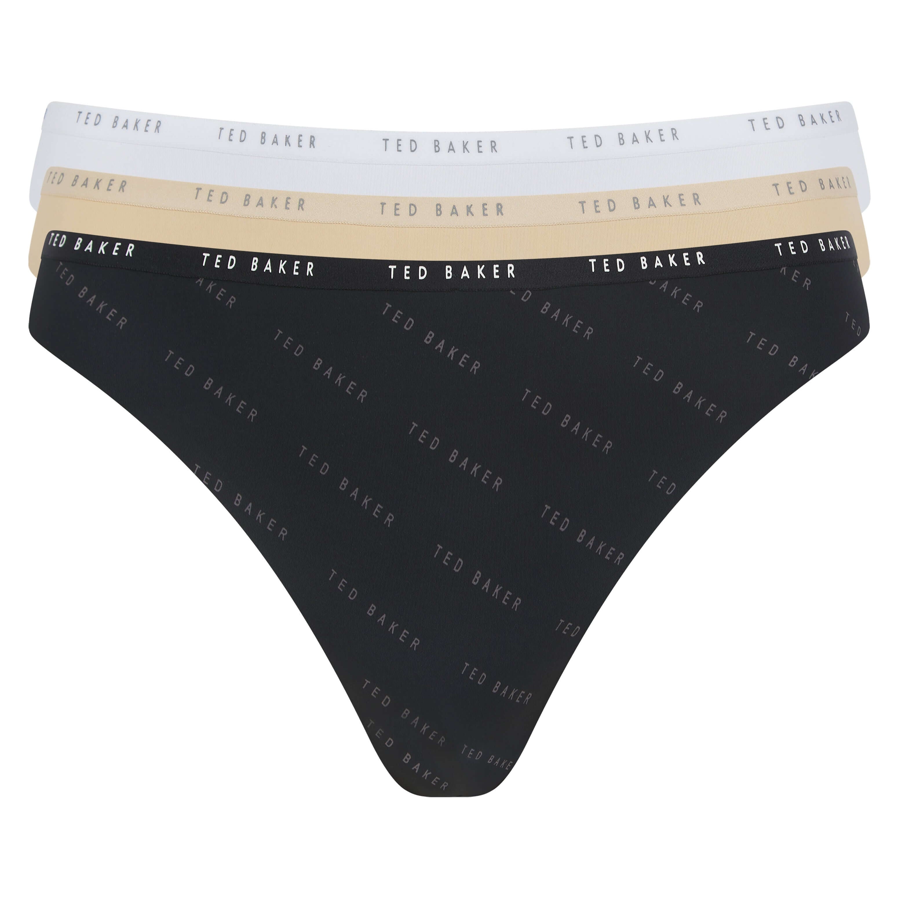 Ted Baker Indie Embossed Women Thongs – 3 Pack White, Irish Cream & Black