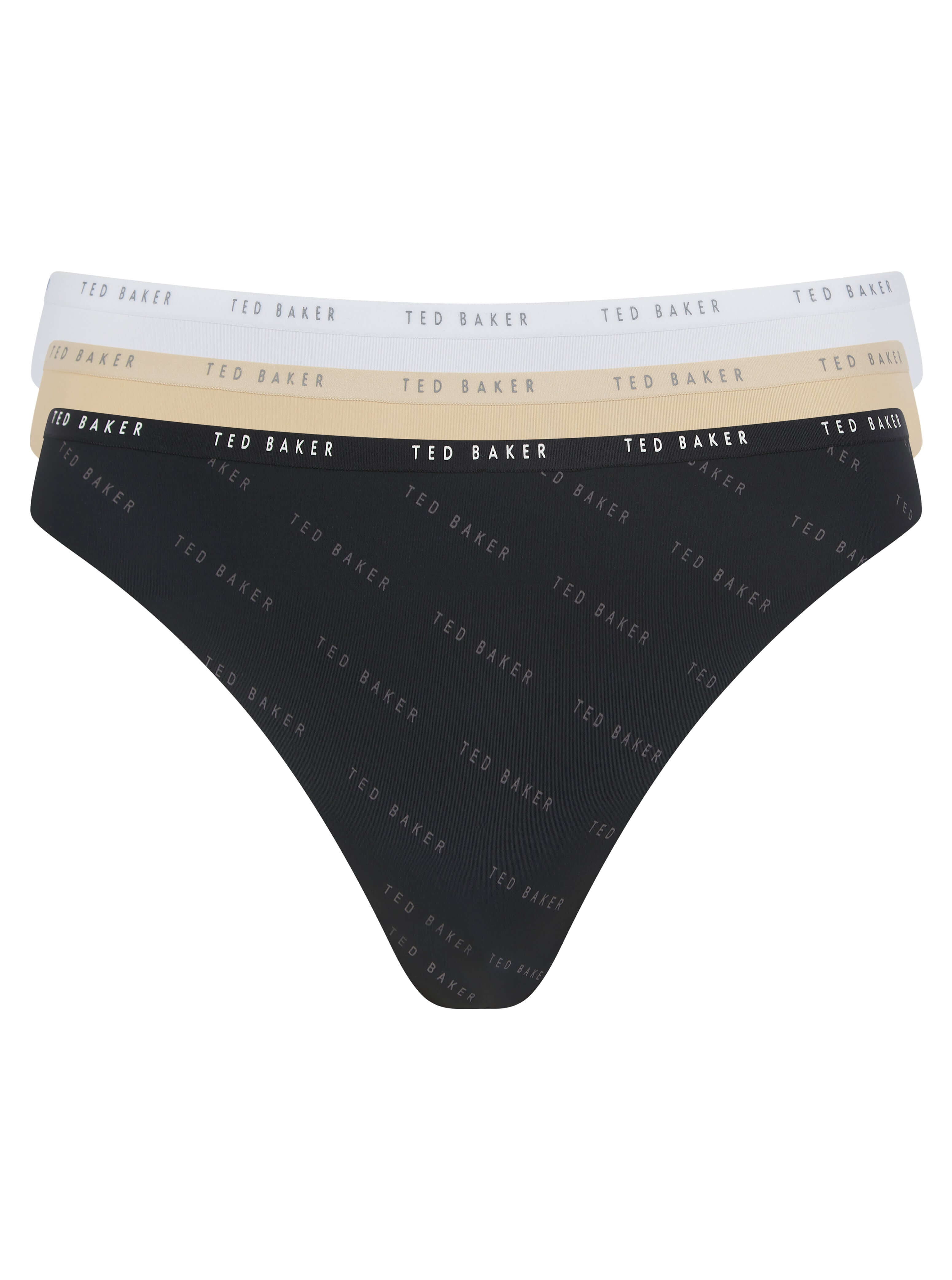 Ted Baker Indie Embossed Women Thongs – 3 Pack White, Irish Cream & Black