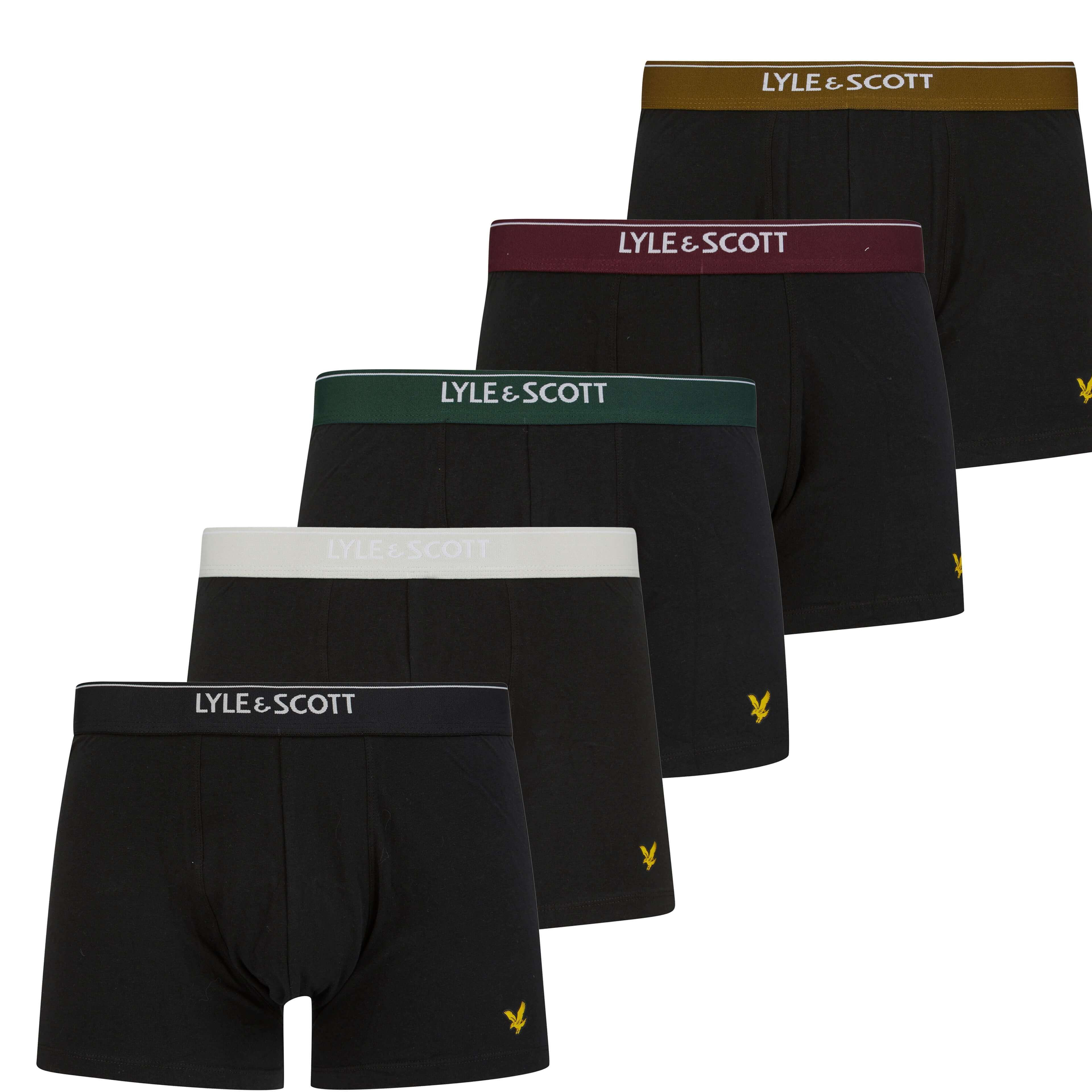 Lyle & Scott 5 Pack Men's Jackson Trunks - Black Multi Waistbands