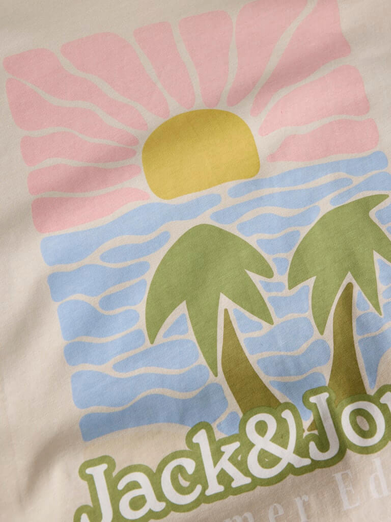 Jack & Jones JORDOWN Crew Neck 100% Cotton T-Shirt - Moonbeam