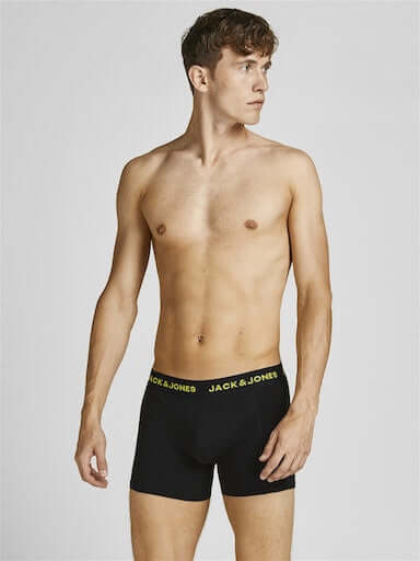 Jack & Jones 5-Pack Cotton Stretch Trunks | Black with Coloured Logo Waistbands