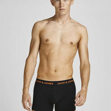 Jack & Jones 5-Pack Cotton Stretch Trunks | Black with Coloured Logo Waistbands