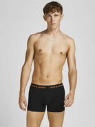 Jack & Jones 5-Pack Cotton Stretch Trunks | Black with Coloured Logo Waistbands