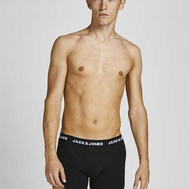 Jack & Jones 5-Pack Cotton Stretch Trunks | Black with Coloured Logo Waistbands