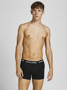 Jack & Jones 5-Pack Cotton Stretch Trunks | Black with Coloured Logo Waistbands