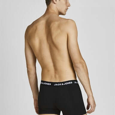 Jack & Jones 5-Pack Cotton Stretch Trunks | Black with Coloured Logo Waistbands