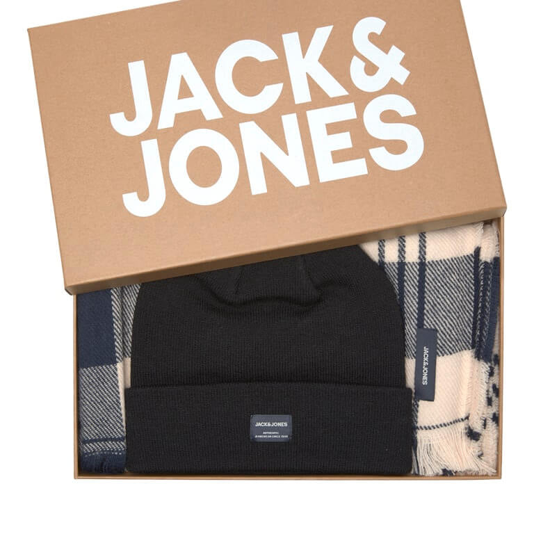 Jack & Jones JACFROST Beanie & Scarf Gift Box Men’s Winter Knit Set, Navy