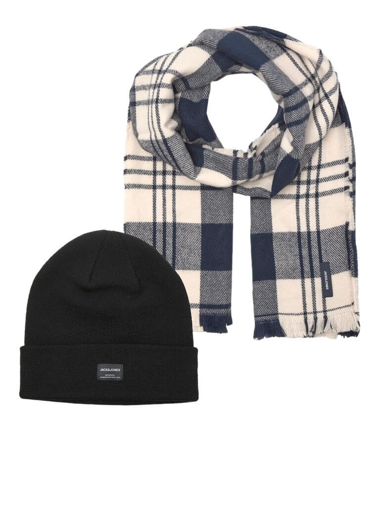 Jack & Jones JACFROST Beanie & Scarf Gift Box Men’s Winter Knit Set, Navy
