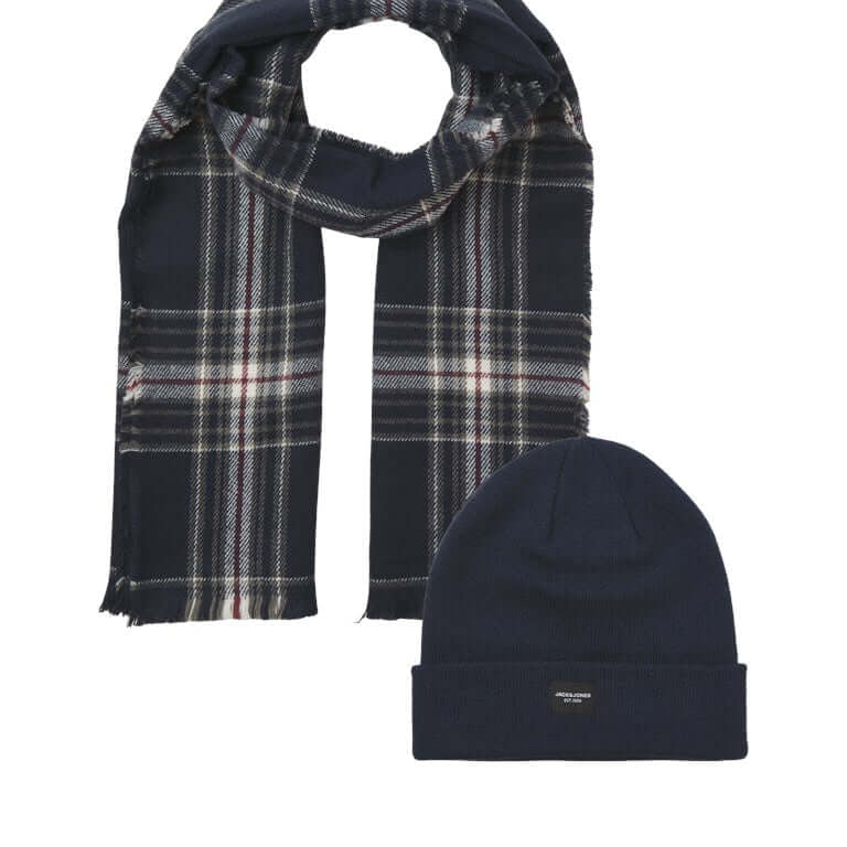 Jack & Jones Beanie & Scarf Gift Box Men’s Winter Knit Set - Oxblood Red / Navy