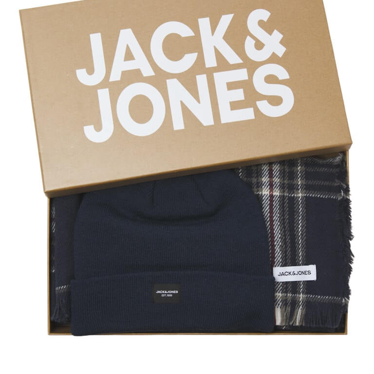 Jack & Jones Beanie & Scarf Gift Box Men’s Winter Knit Set - Oxblood Red / Navy