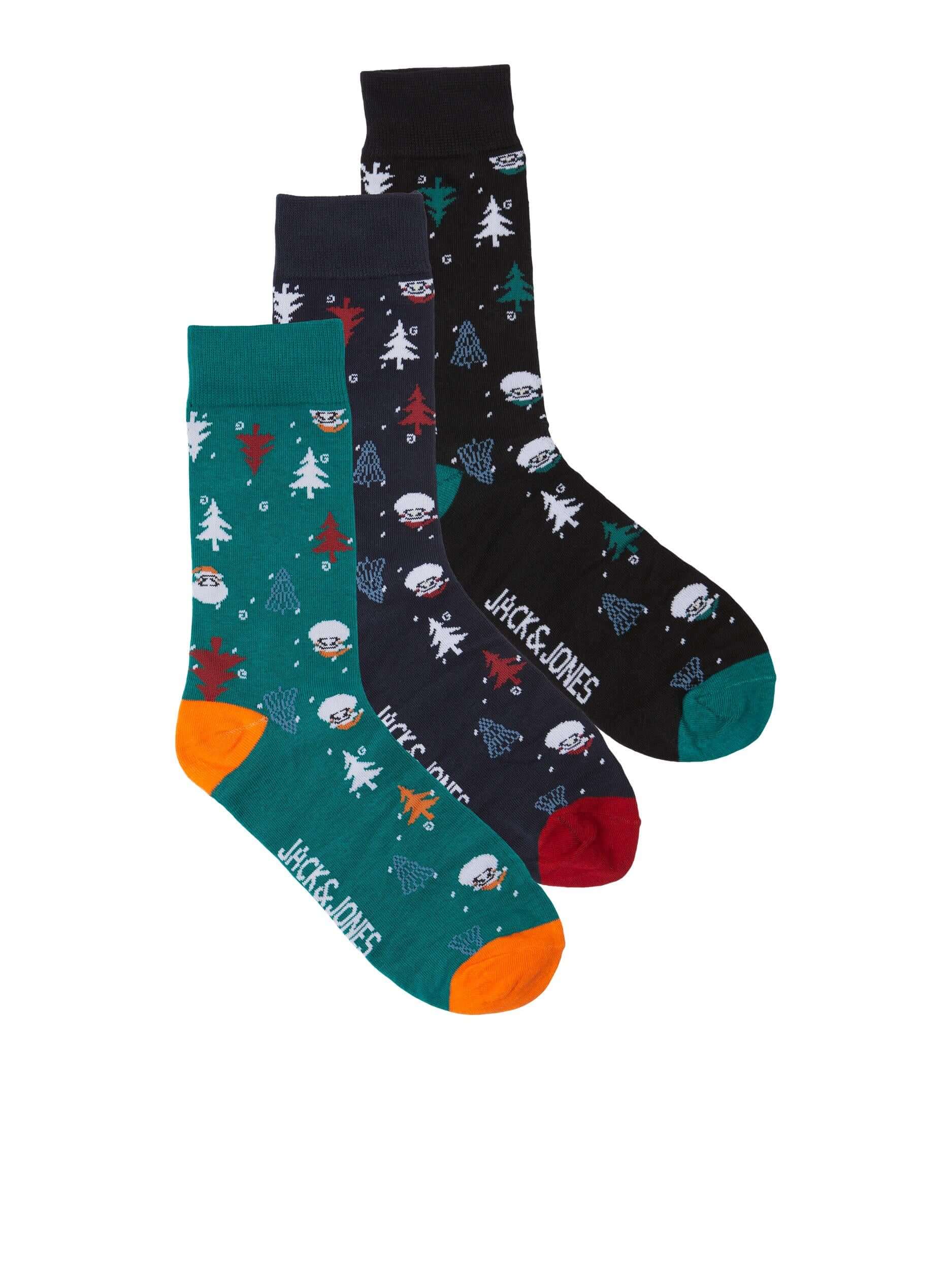 Jack & Jones JACXMAS TREE Socks Christmas/ Xmas Giftbox 3 Pack - Navy/Black
