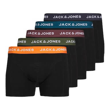 Jack & Jones Jacoliver 5 Pack Cotton Stretch Trunks - Black Multi