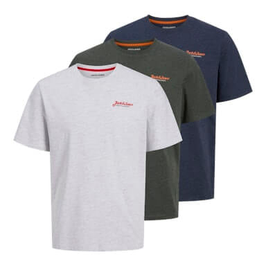 Jack & Jones 3 Pack JJERIK Crew Neck T-Shirts - Kombu Green/Navy Blazer / White