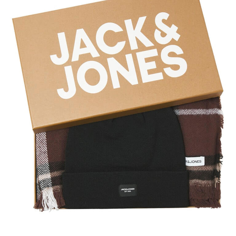 Jack & Jones Beanie & Scarf Gift Box Men’s Winter Knit Set - Deep Mahogany / Black