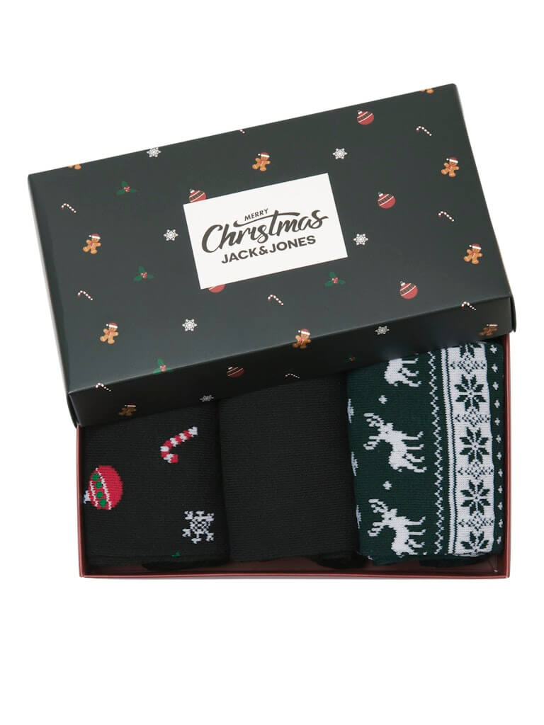 Jack & Jones 3 Pack Christmas Socks Gift Box – Cosy Festive Calf Length