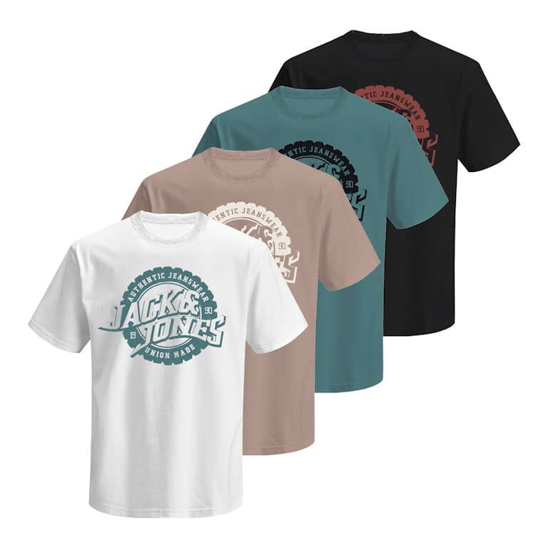 Jack & Jones Men’s 4-Pack Crew Neck Cotton T-Shirts – Black, Green, Beige, White