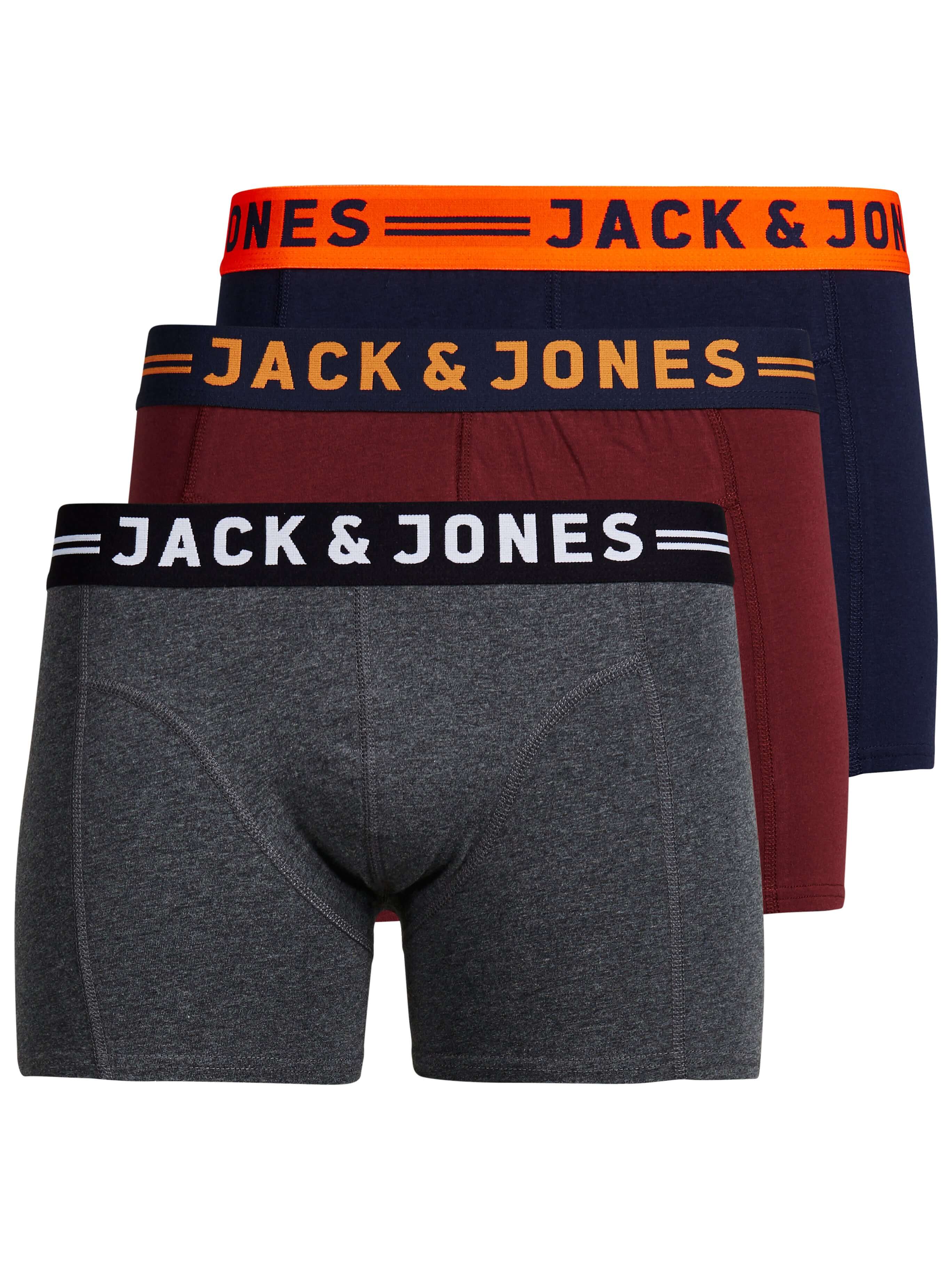 Jack & Jones Cotton Stretch Junior Junior Trunks 3 Pack - Black/Grey/Red