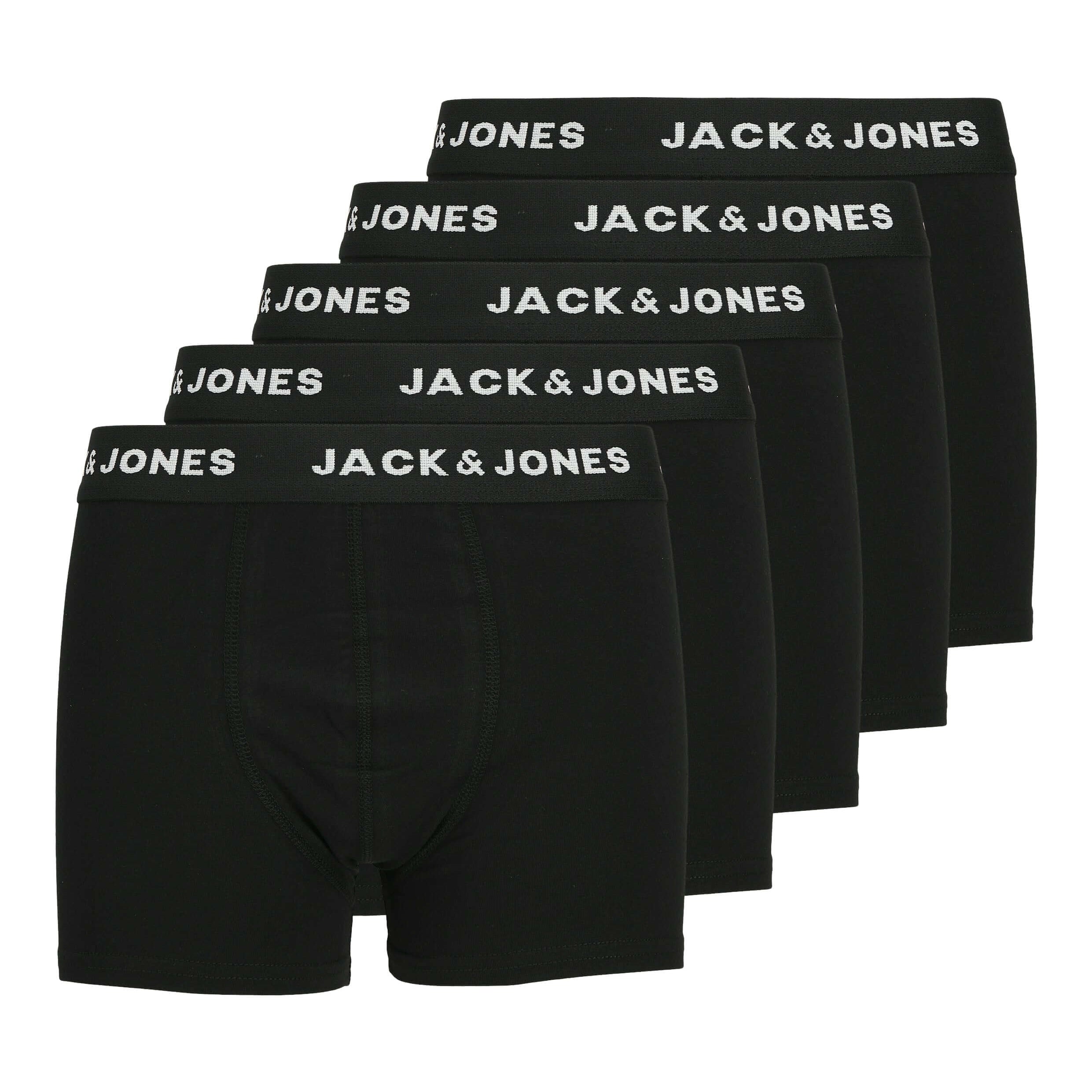 Jack & Jones Cotton Stretch Junior Trunks 5 Pack - Black