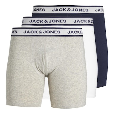 Jack & Jones 3 Pack Cotton Stretch Boxer Briefs - Navy/White/Grey