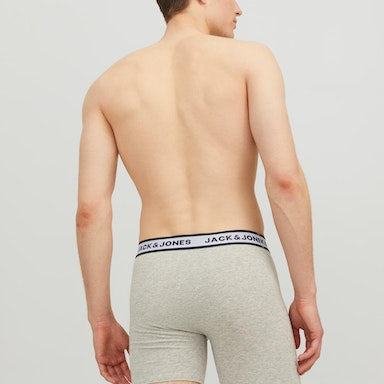 Jack & Jones 3 Pack Cotton Stretch Boxer Briefs - Navy/White/Grey